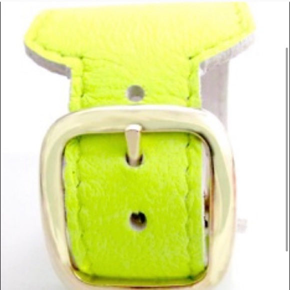 Neon Yellow Leather Buckle Cuff